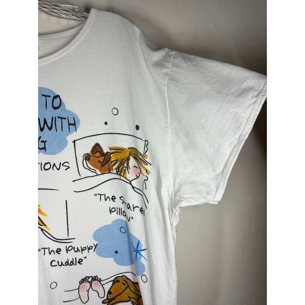 How To Sleep With A Dog Graphic Night Shirt White One Size Cotton Humor Puppy - Picture 5 of 10